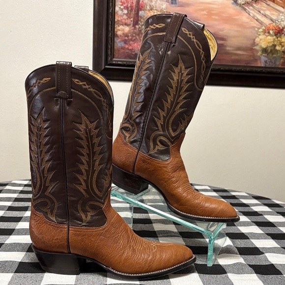 Tony Lama El Paso Western Leather Boots Men's Sz 10.5 A Tall Brown Cowboy Brown